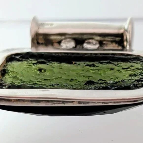 One of a Kind Moldavite & Sterling Silver Pendant With Faceted & Raw Sides - Picture 9 of 13